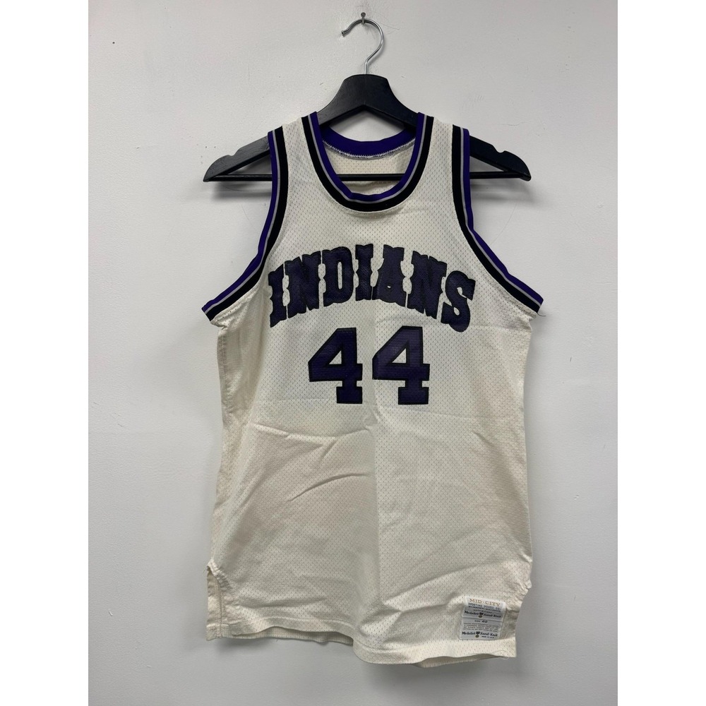 Vintage Indians Basketball Jersey Mens 42 White Purple Mesh Sand Knit‎ USA Made
